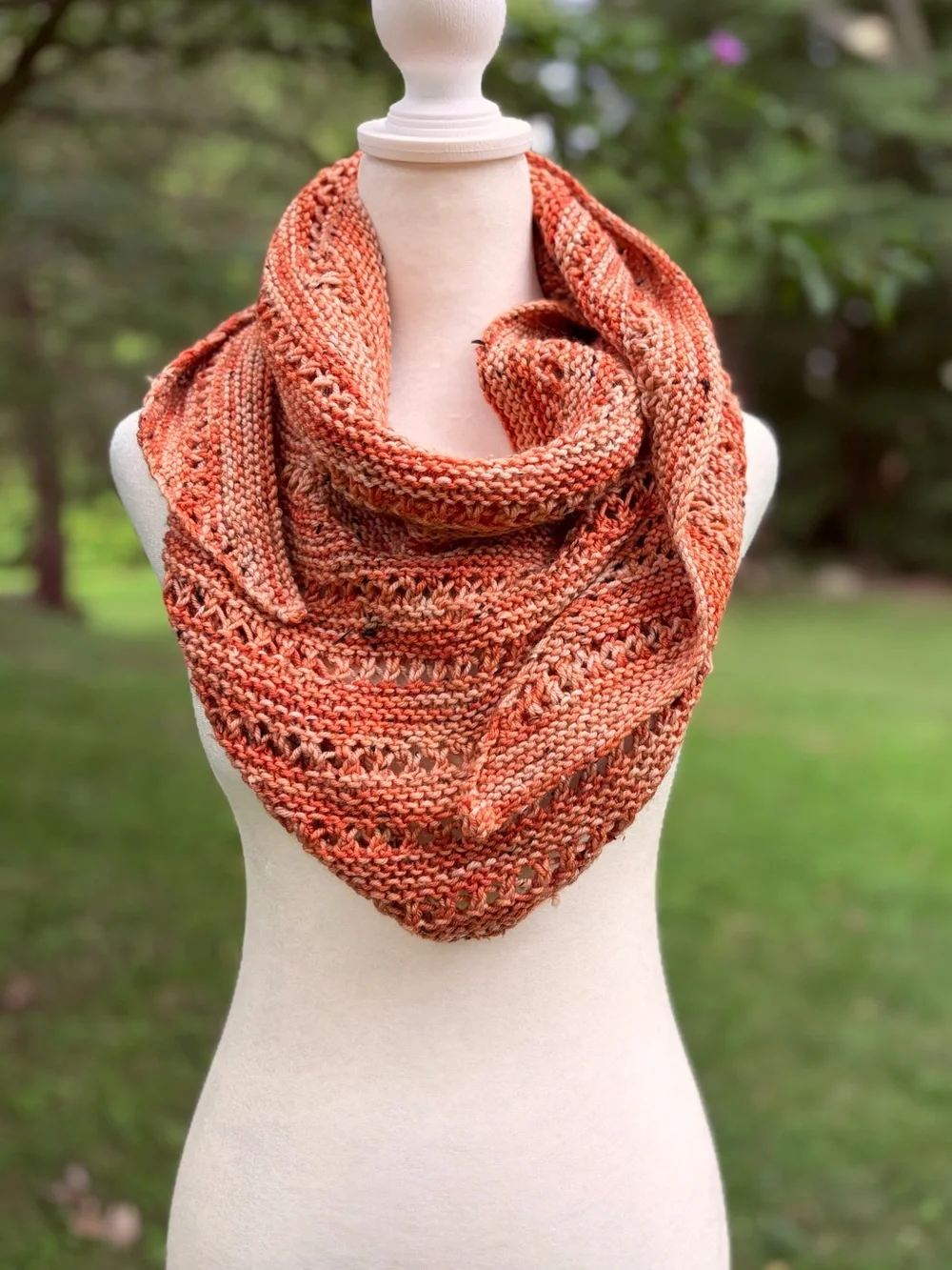 Bespoke Hand Knit OOAK Golden Girls Orange Gradient Tweed Bandana Scarf Shawl